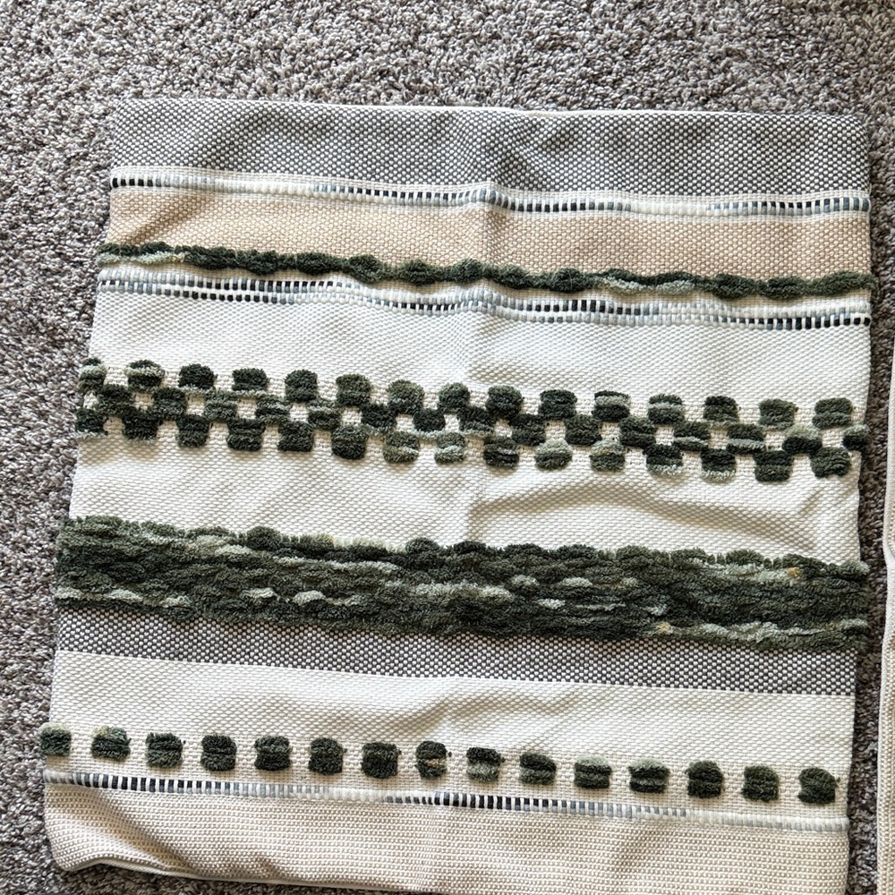 Green and Cream Textured Throw Pillow Cover